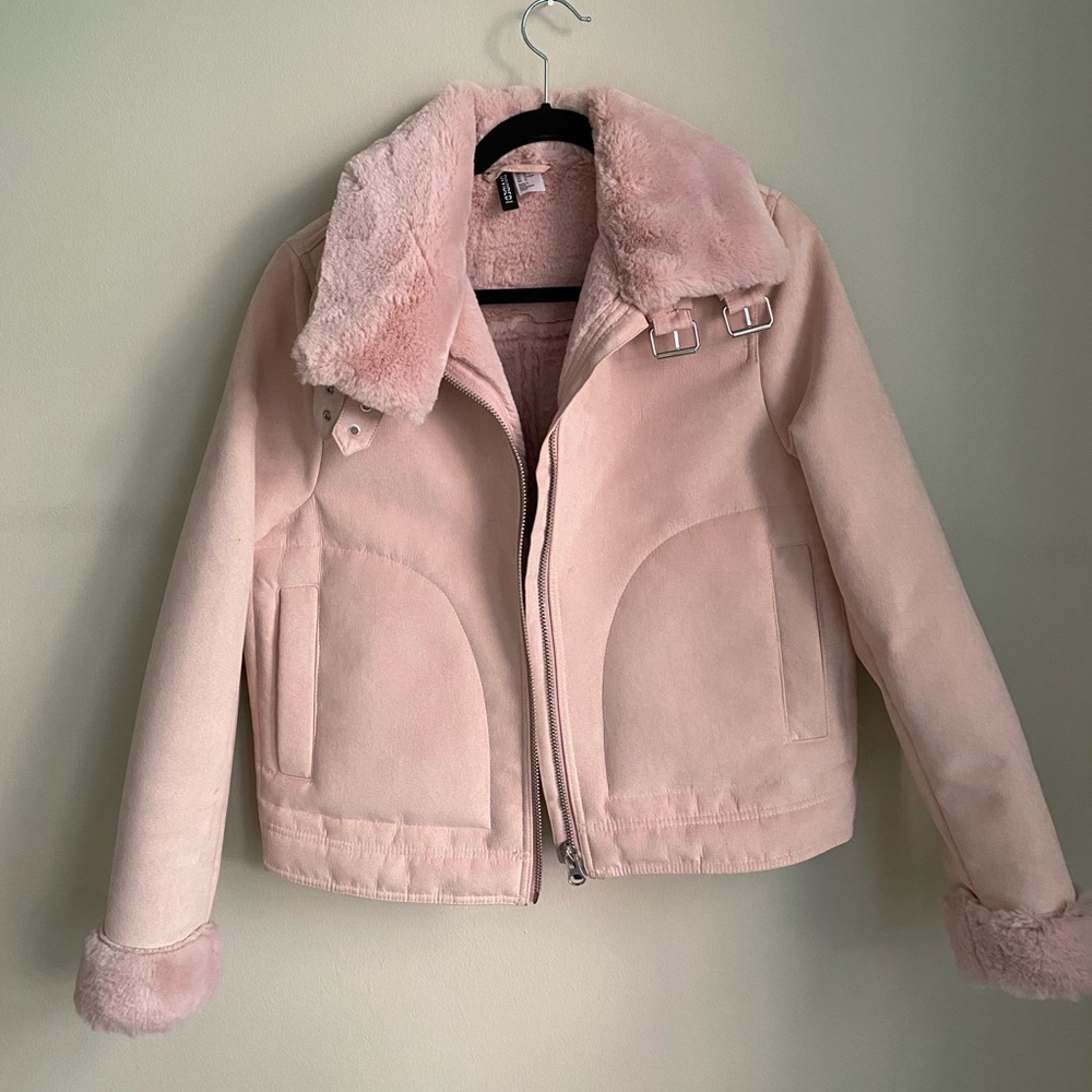 H&M Plush Pink Shearling Jacket